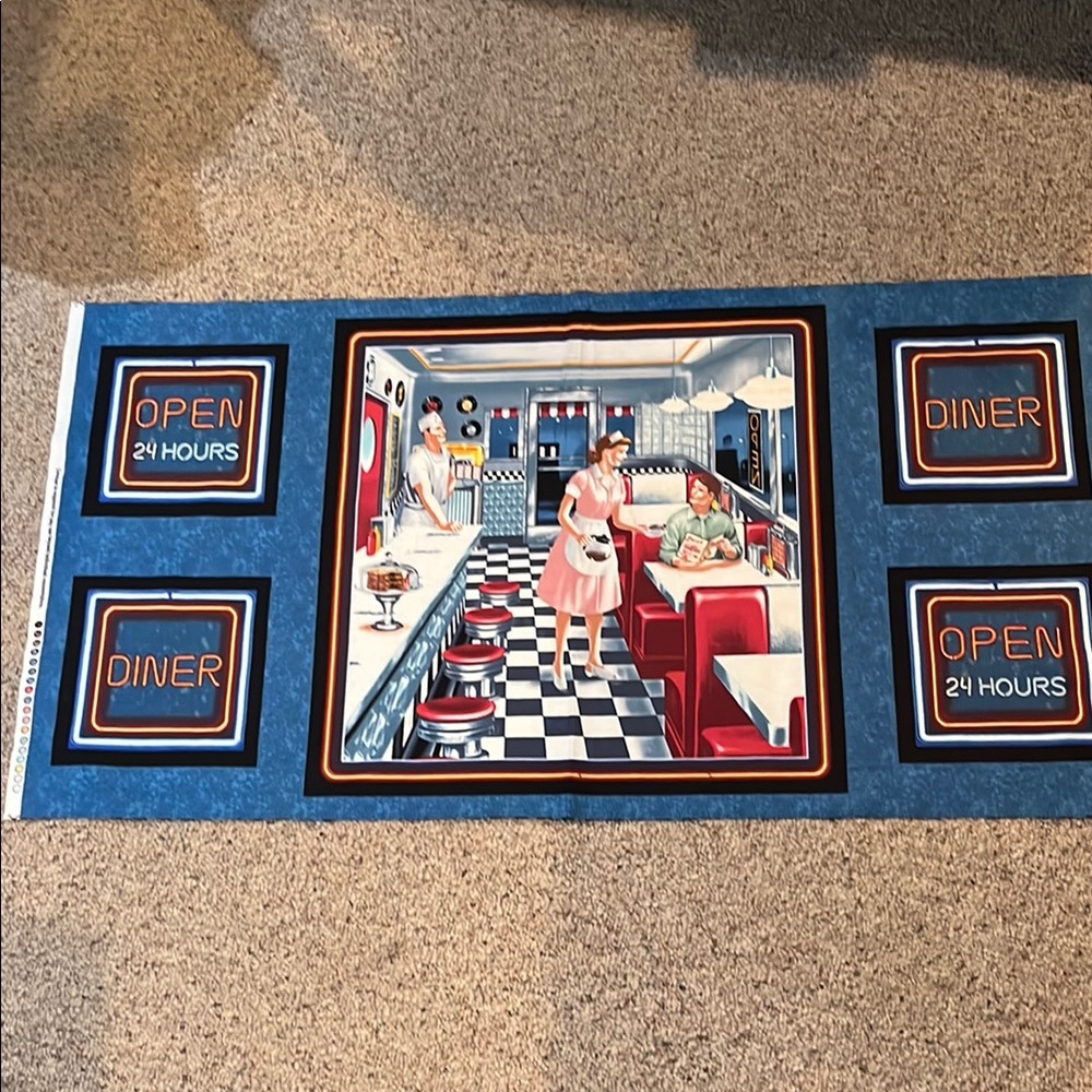 Retro Diner Wall Art Fabric Panel Sewing Quilting VIP
